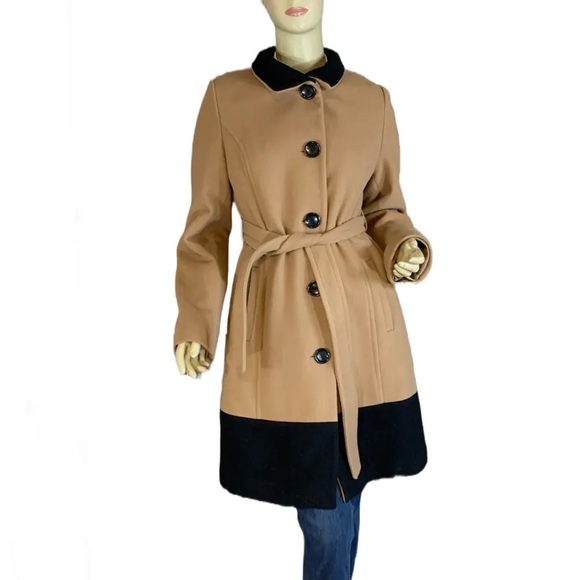 Vintage Cashmere Wool Coat Luxury Classic Two Tone Camel Tan Black Women Size XL - Picture 10 of 16